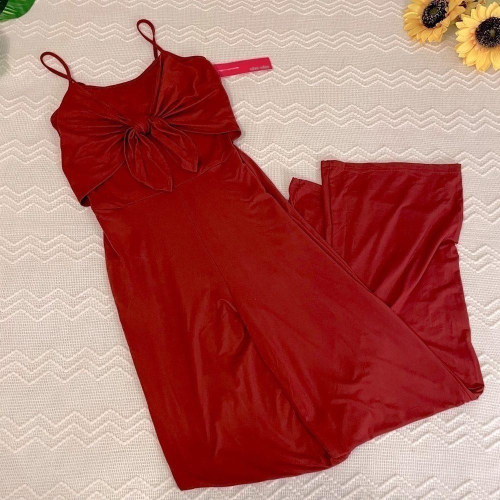 NWT Burgundy Jumpsuit with Pockets and Tie Front | ShoSho
